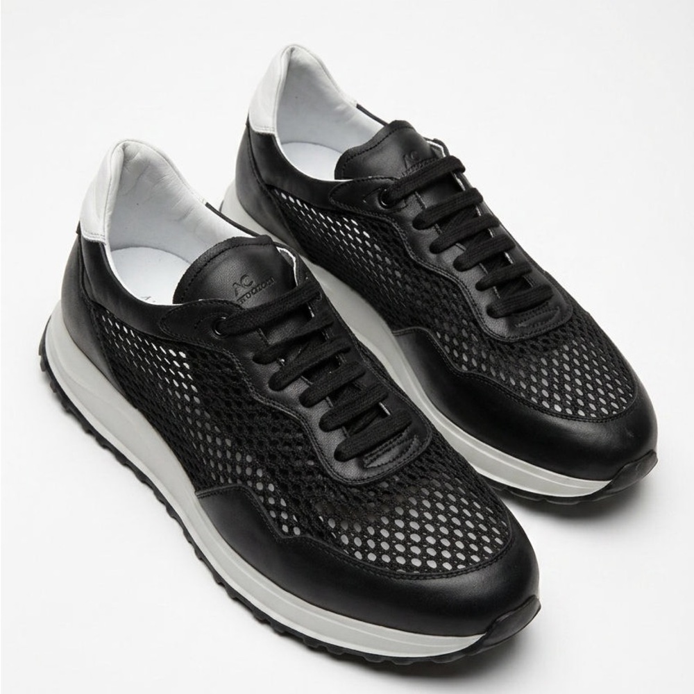 Alberto Ciccioli Men's Black Mesh Soft Leather Comfort Summer Sneakers